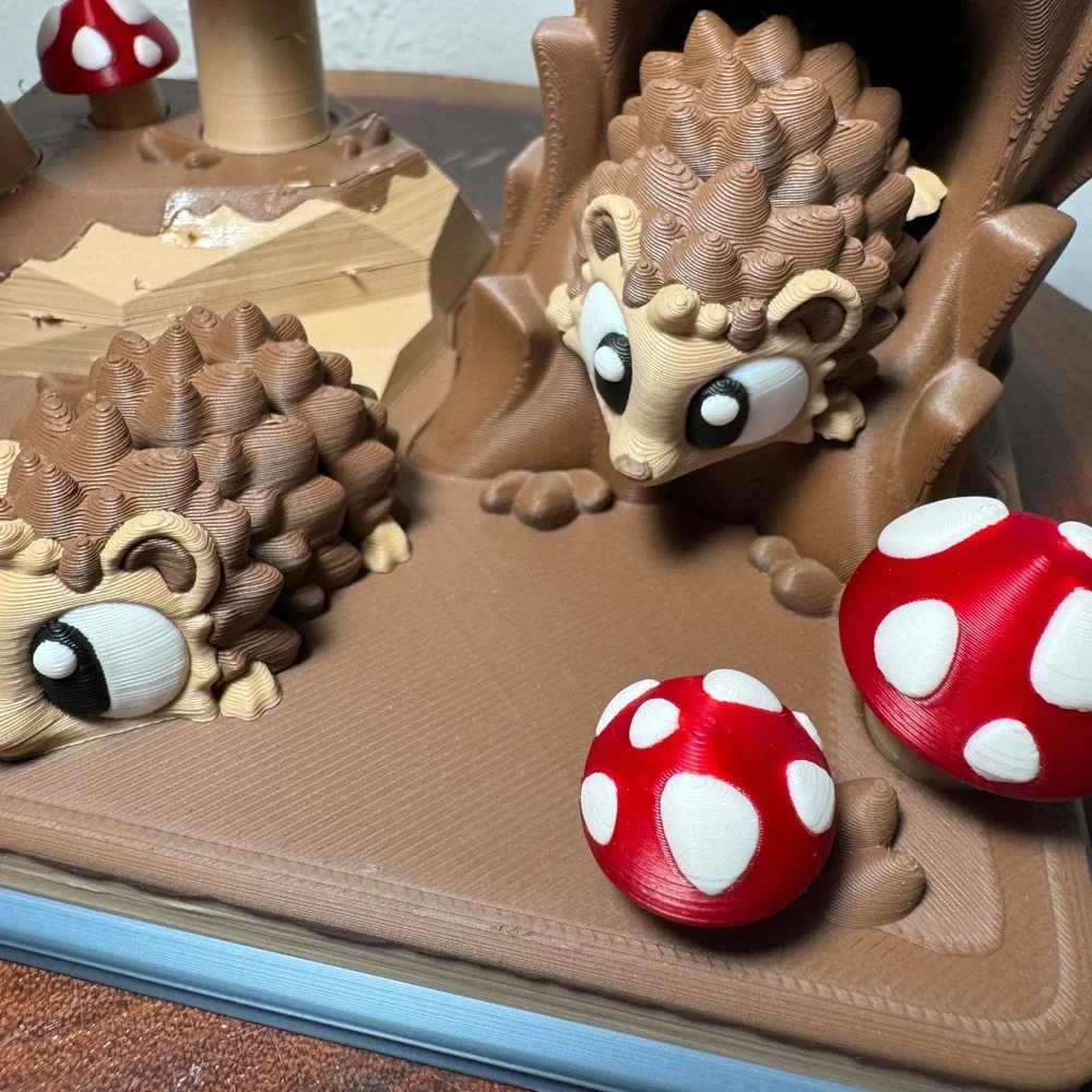 3D Printed Hedgehog Woodland Diorama Mushroom Forest Scene Decor‎ Toy